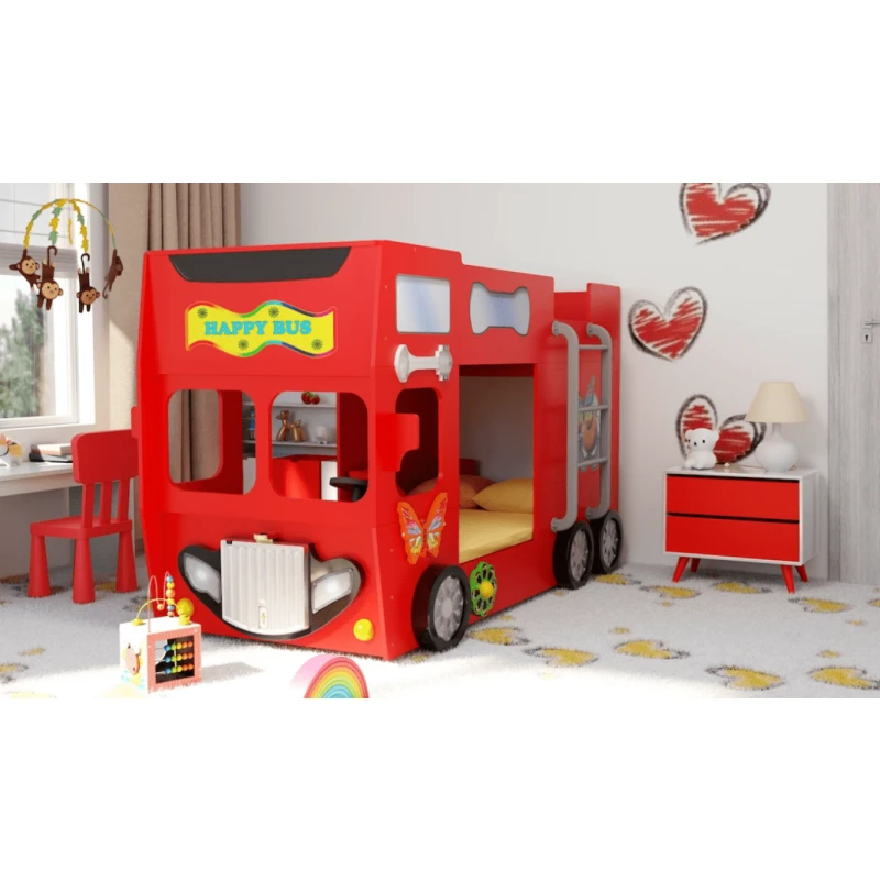 Artplast Detská poschodová posteľ HAPPY BUS | červený