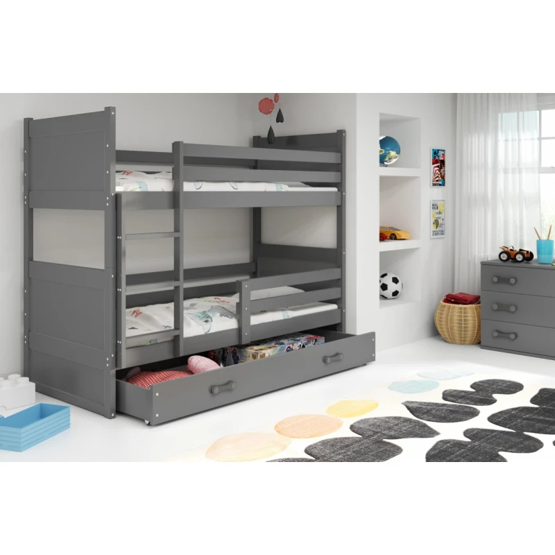 BMS Detská poschodová posteľ RICO | 80 x 160 cm FARBA KONŠTRUKCIE: Grafit, DOPLNKOVÁ FARBA: Sivá