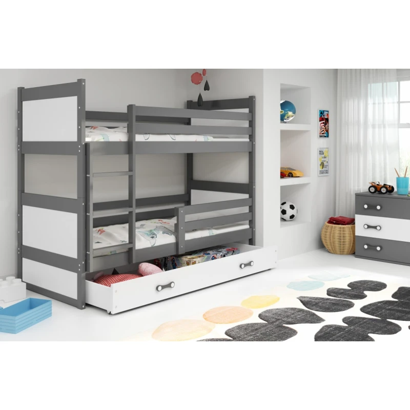 BMS Detská poschodová posteľ RICO | 90 x 200 cm FARBA KONŠTRUKCIE: Grafit, DOPLNKOVÁ FARBA: Biela