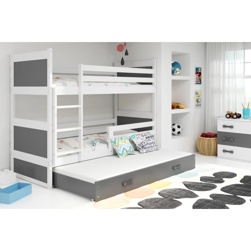 BMS Detská poschodová posteľ s prístelkou RICO 3 | biela 80 x 190 cm Farba: Sivá