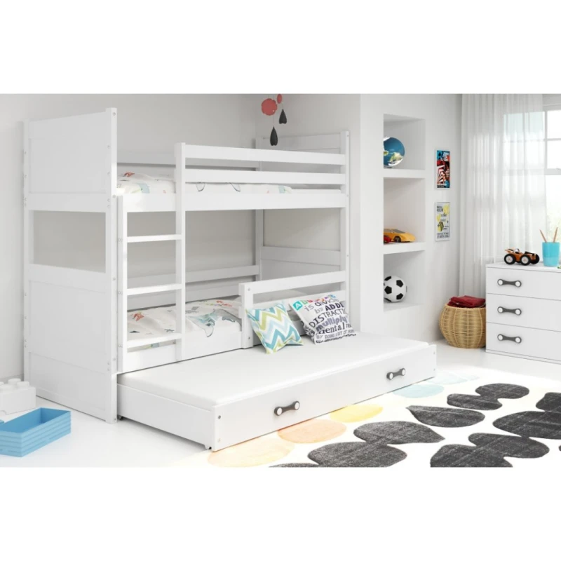 BMS Detská poschodová posteľ s prístelkou RICO 3 | biela 90 x 200 cm Farba: biela/biela