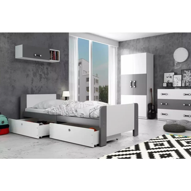 BMS Detská posteľ AREK | 80 x 200 cm farebné prevedenie: Grafit / biele zásuvky