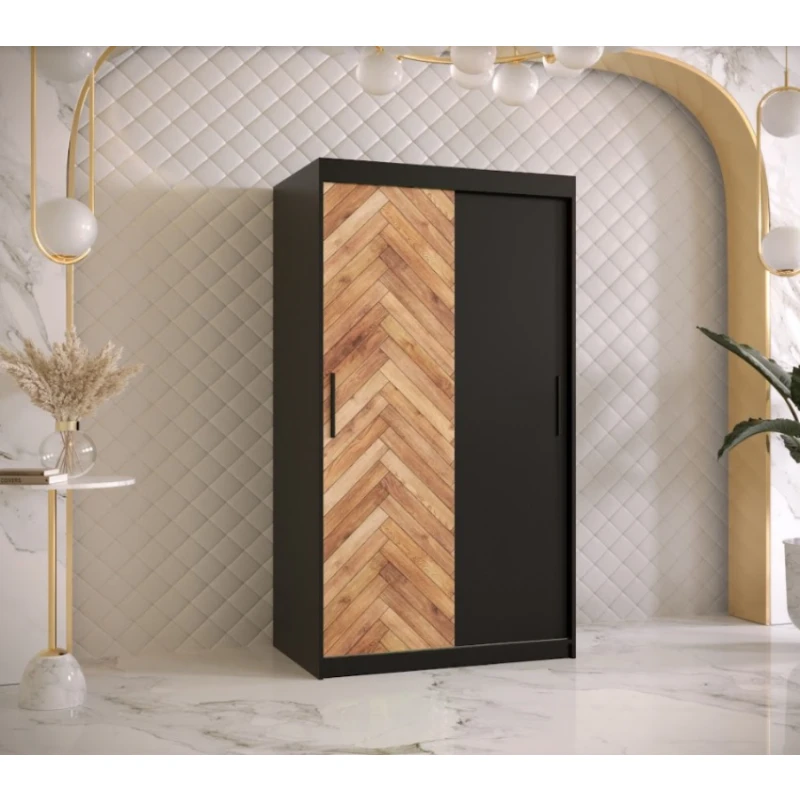 ArtAbiks Šatníková skriňa PARKIET | 100  x 200 cm farebné prevedenie: Čierna / dub artisan