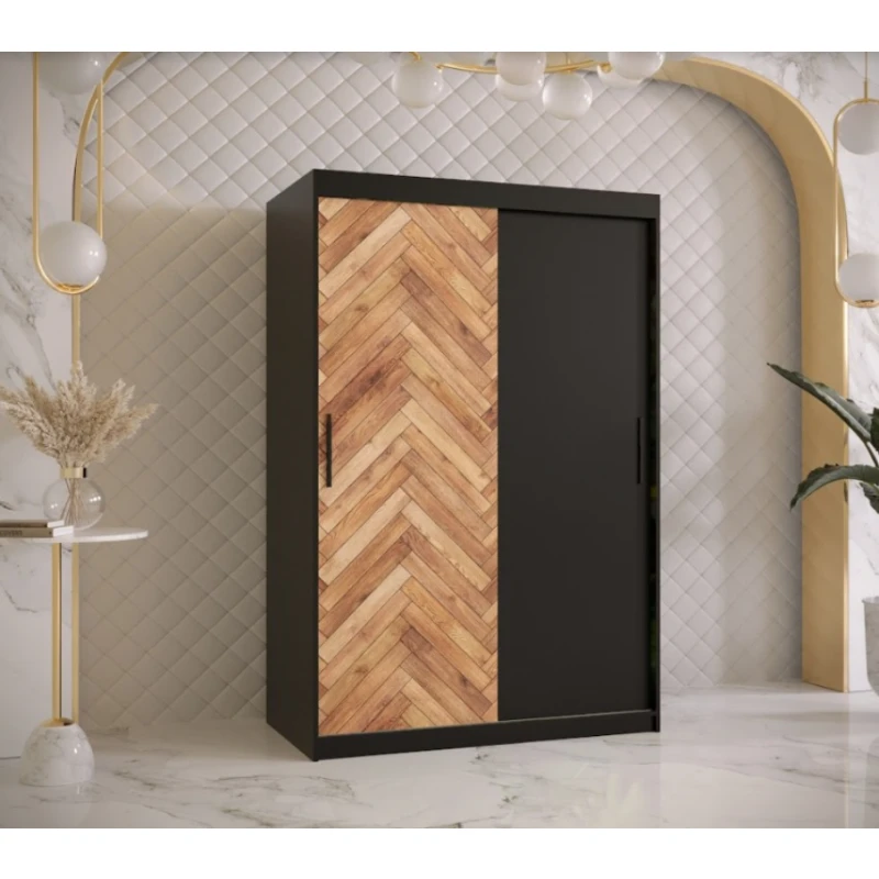 ArtAbiks Šatníková skriňa PARKIET | 120  x 200 cm farebné prevedenie: Čierna / dub artisan