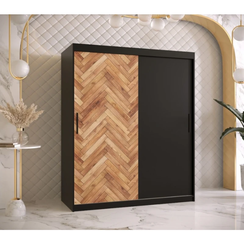 ArtAbiks Šatníková skriňa PARKIET | 150  x 200 cm farebné prevedenie: Čierna / dub artisan