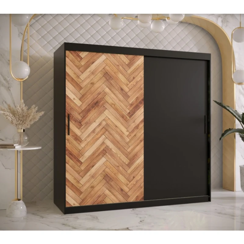 ArtAbiks Šatníková skriňa PARKIET | 180  x 200 cm farebné prevedenie: Čierna / dub artisan