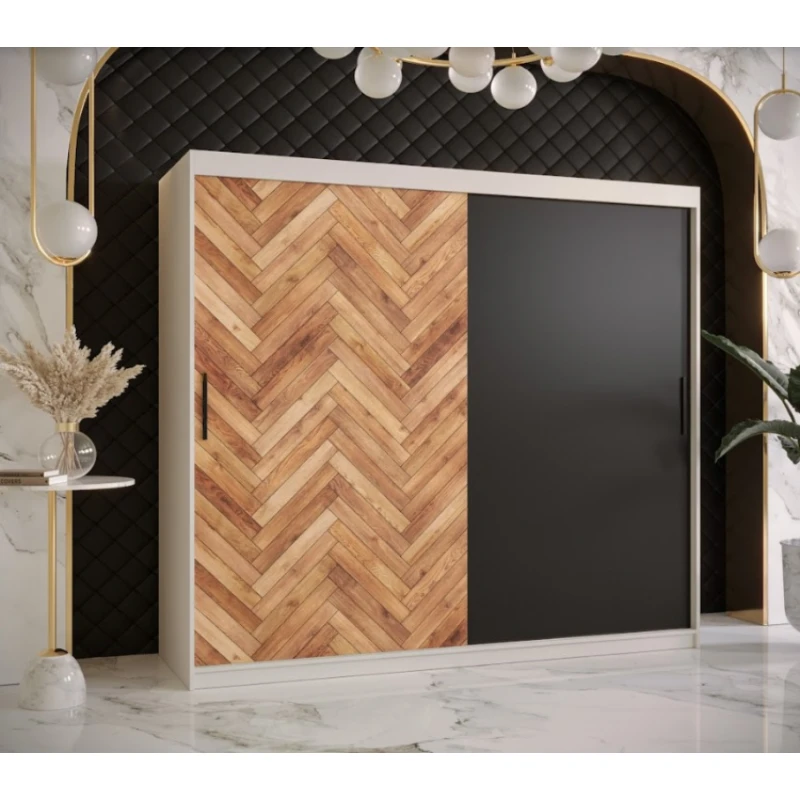 ArtAbiks Šatníková skriňa PARKIET | 200  x 200 cm farebné prevedenie: Biela / dub artisan / čierna