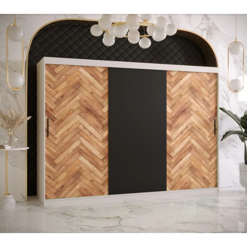 ArtAbiks Šatníková skriňa PARKIET | 250  x 200 cm farebné prevedenie: Biela / dub artisan / čierna