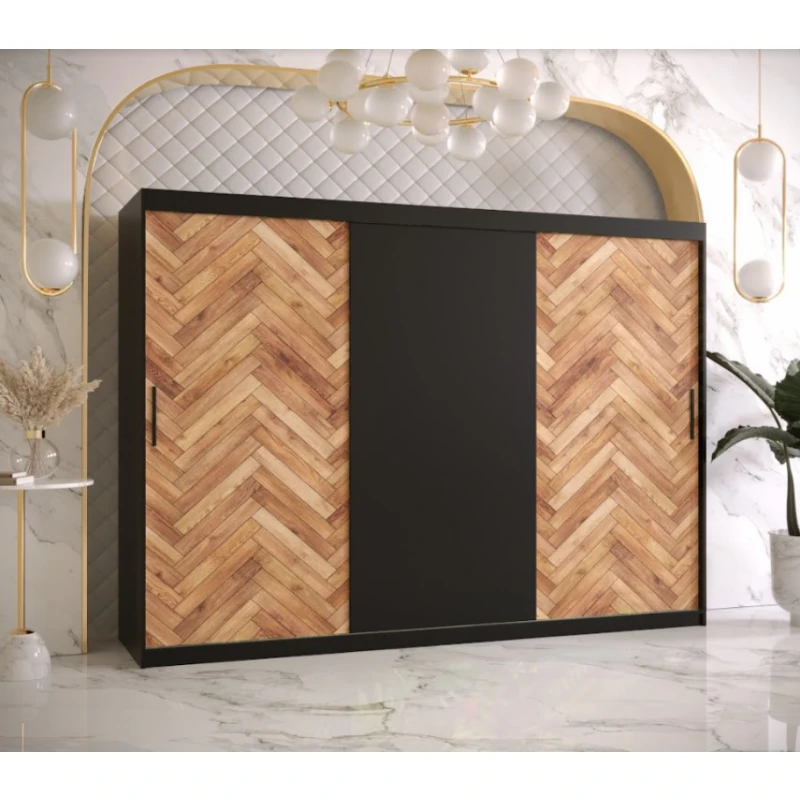 ArtAbiks Šatníková skriňa PARKIET | 250  x 200 cm farebné prevedenie: Čierna / dub artisan