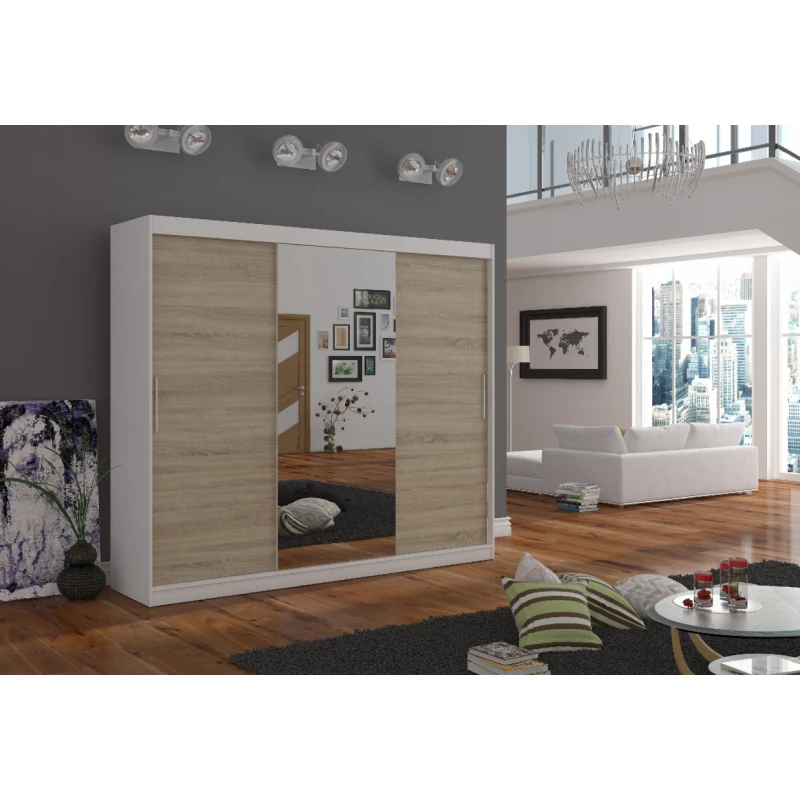 ArtAdrk Šatníková skriňa DENIS | 250 cm Farba: Biela / dub sonoma