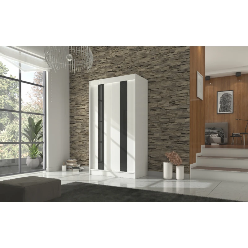 ArtAdrk Šatníková skriňa KAREN | 120 cm Farba: Biela/čierne pásy