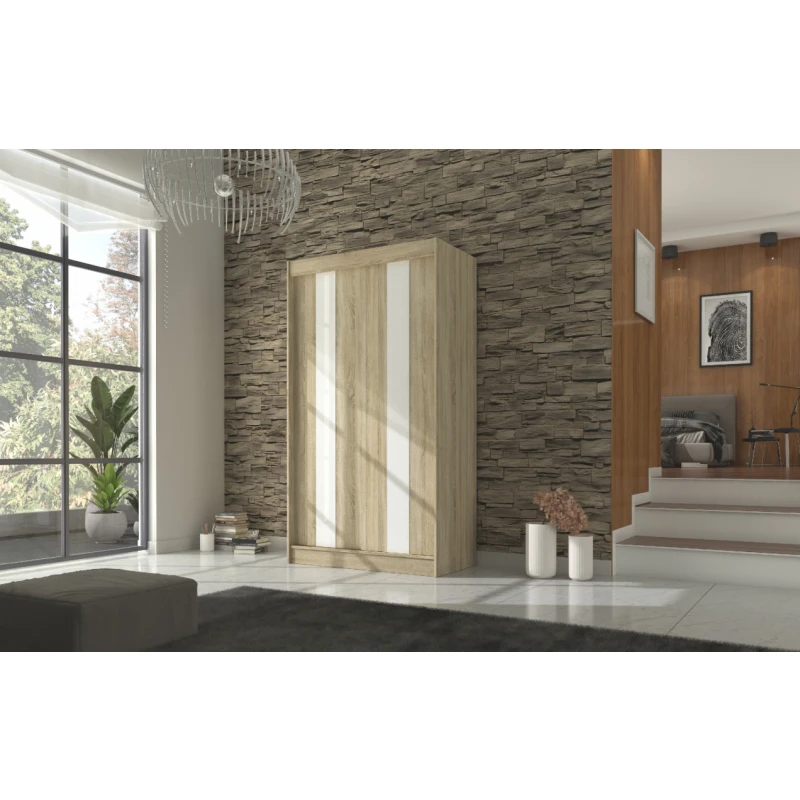 ArtAdrk Šatníková skriňa KAREN | 120 cm Farba: dub sonoma/biele pásy