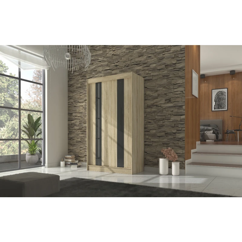 ArtAdrk Šatníková skriňa KAREN | 120 cm Farba: dub sonoma/čierne pásy