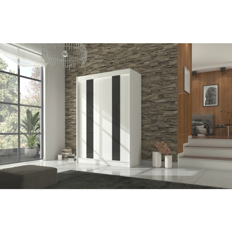 ArtAdrk Šatníková skriňa KAREN | 150 cm Farba: Biela/čierne pásy