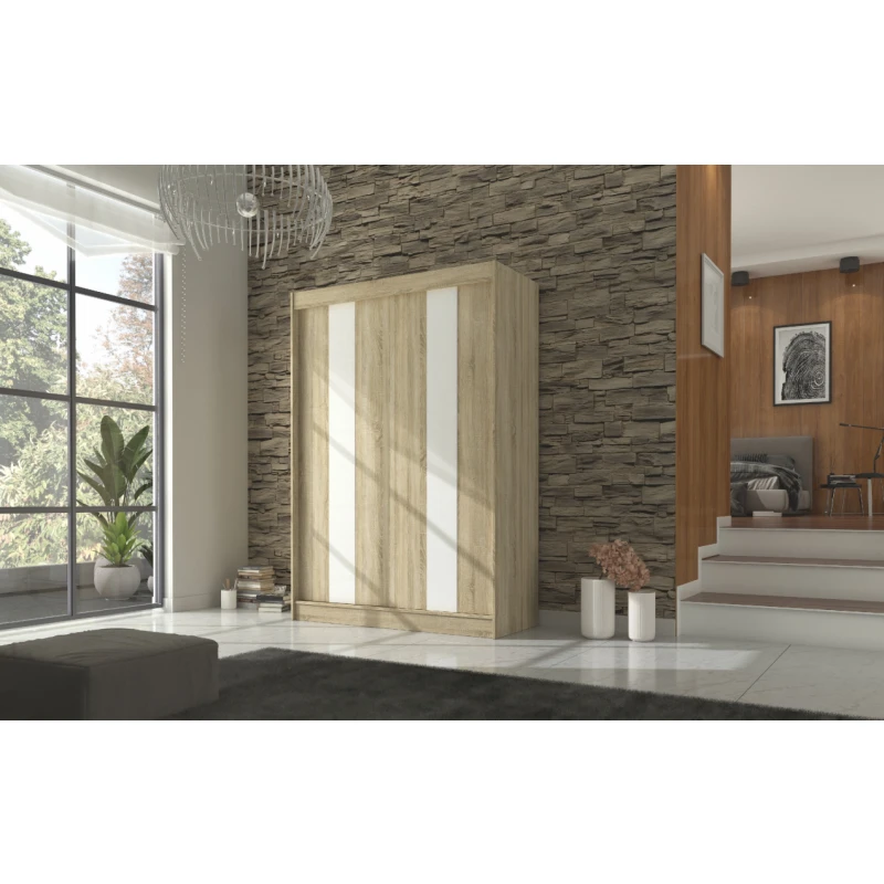 ArtAdrk Šatníková skriňa KAREN | 150 cm Farba: dub sonoma/biele pásy