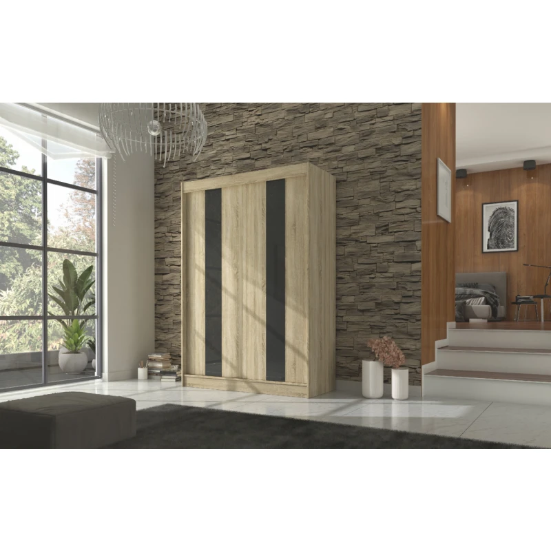 ArtAdrk Šatníková skriňa KAREN | 150 cm Farba: dub sonoma/čierne pásy