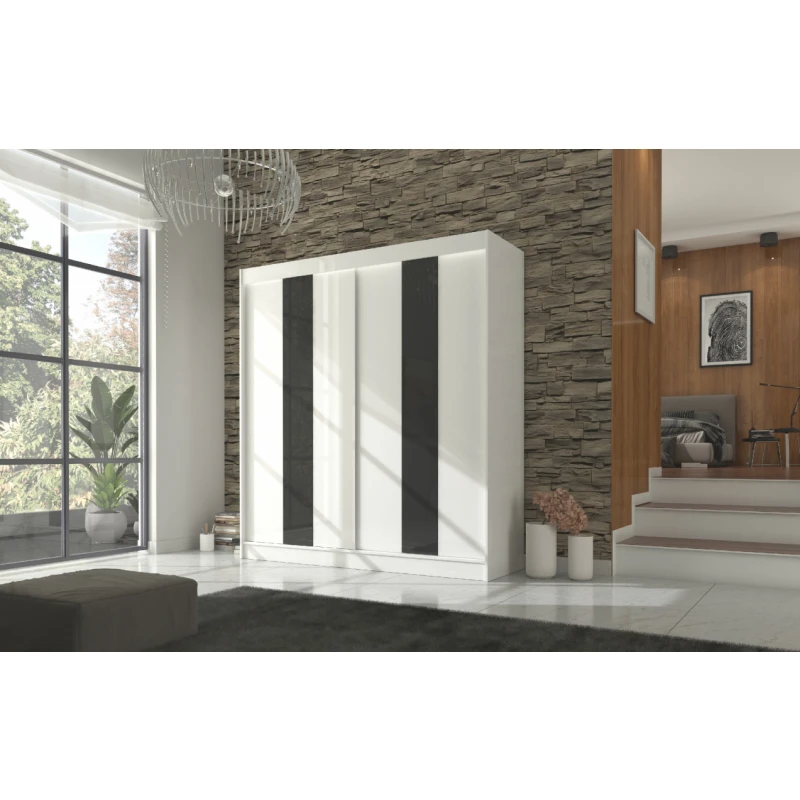 ArtAdrk Šatníková skriňa KAREN | 200 cm Farba: Biela/čierne pásy