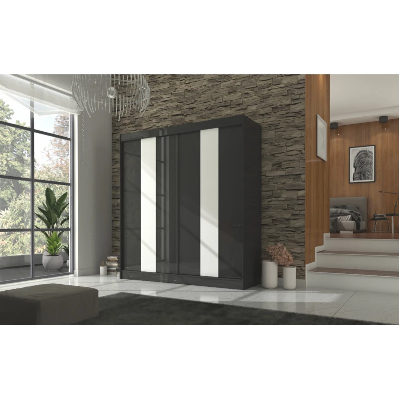 ArtAdrk Šatníková skriňa KAREN | 200 cm Farba: Čierna/biele pásy