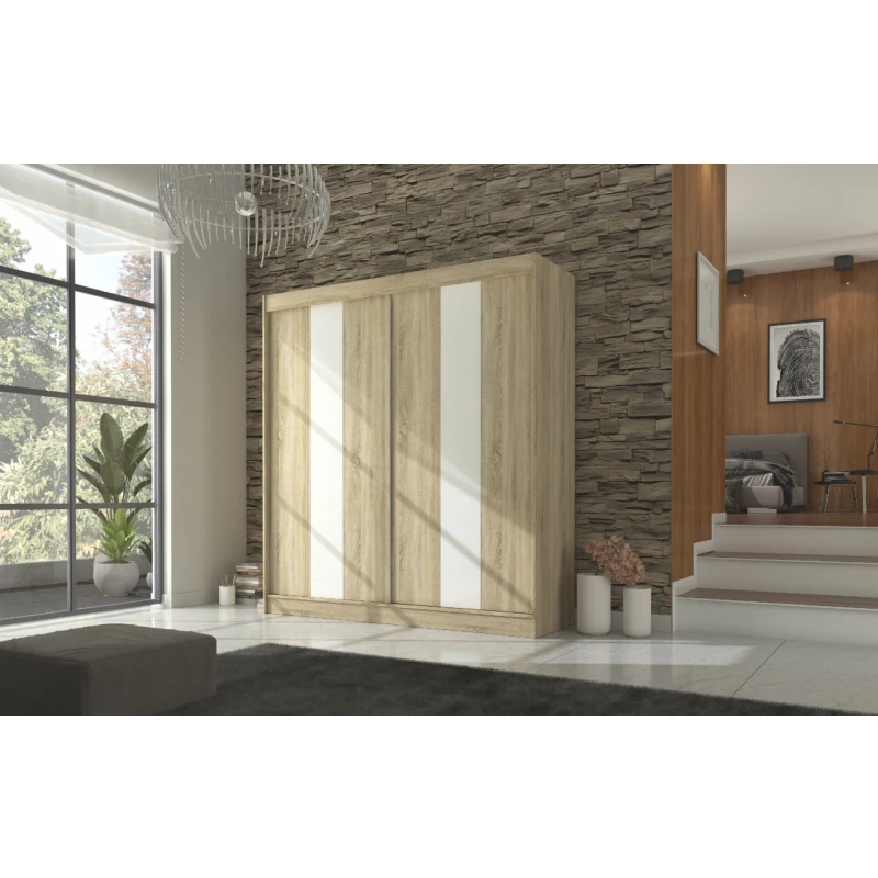 ArtAdrk Šatníková skriňa KAREN | 200 cm Farba: dub sonoma/biele pásy