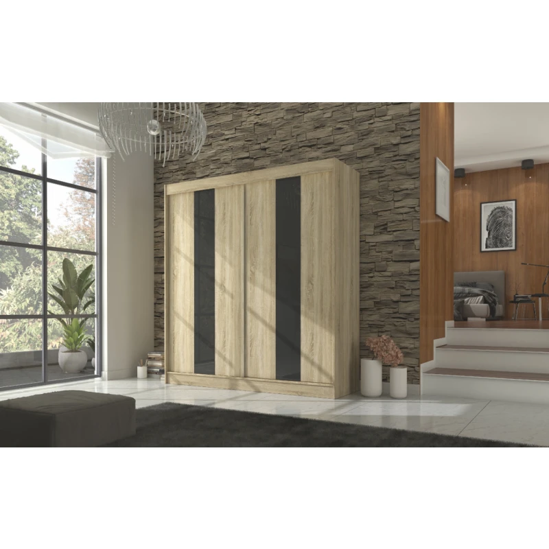 ArtAdrk Šatníková skriňa KAREN | 200 cm Farba: dub sonoma/čierne pásy