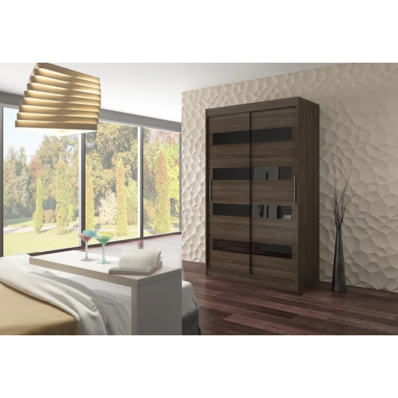 ArtAdrk Šatníková skriňa MARTINEZ | 150 cm Farba: čokoládová / čierna lacobel