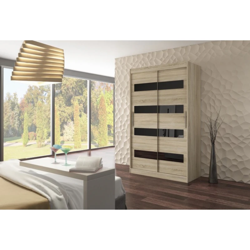 ArtAdrk Šatníková skriňa MARTINEZ | 150 cm Farba: sonoma / čierne lacobel