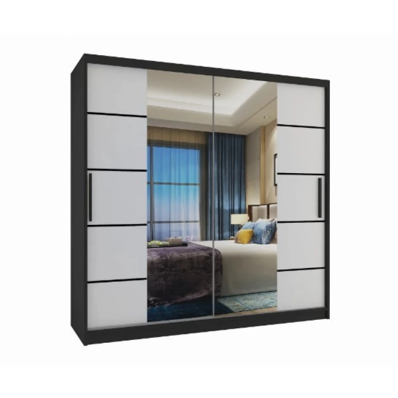 ArtBelin Šatníková skriňa PREMIUM ME KLP | 200 cm Farba: čierna / biely mat