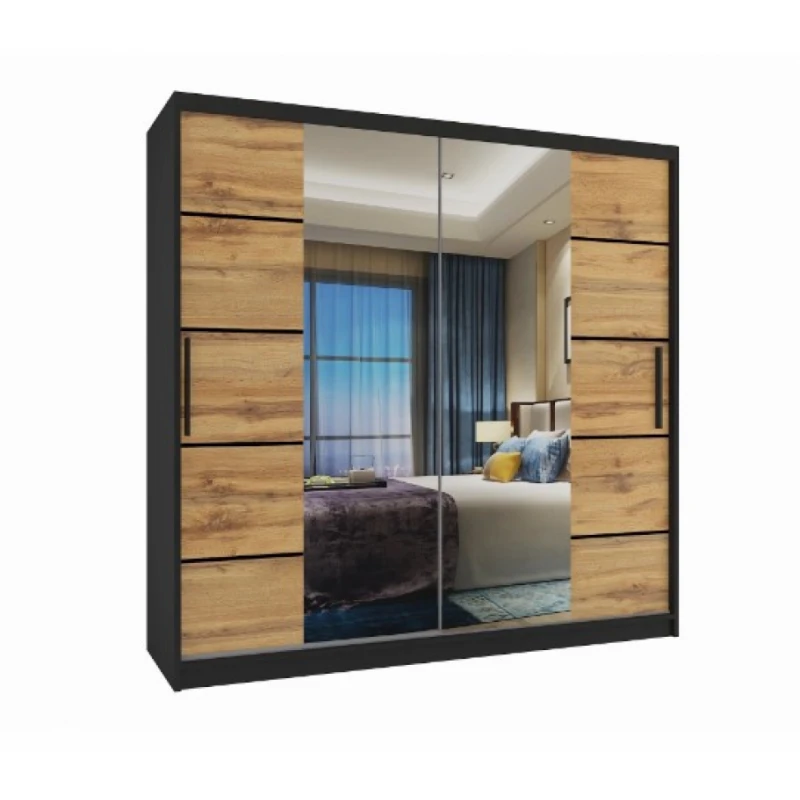 ArtBelin Šatníková skriňa PREMIUM ME KLP | 200 cm Farba: Čierna / dub wotan