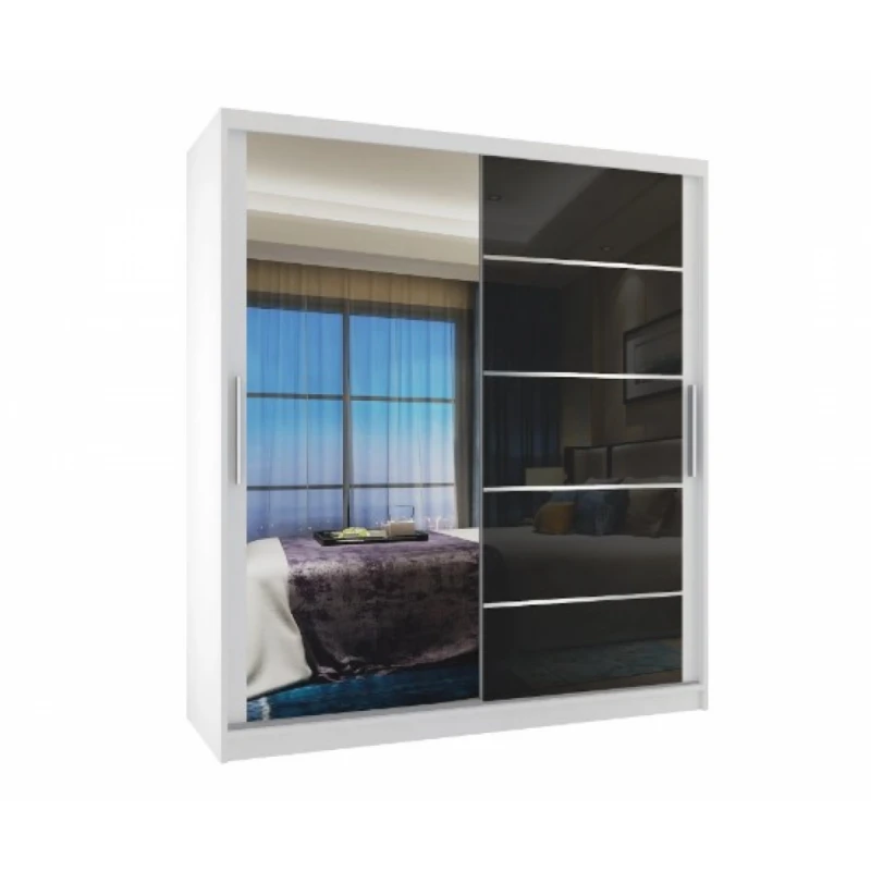 ArtBelin Šatníková skriňa PREMIUM MGB KLAL | 133 cm FARBA: Biela / čierny lesk