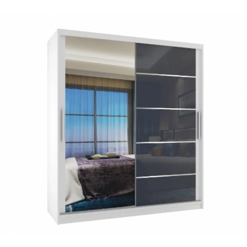 ArtBelin Šatníková skriňa PREMIUM MGB KLAL | 133 cm Farba: Biela / sivý lesk