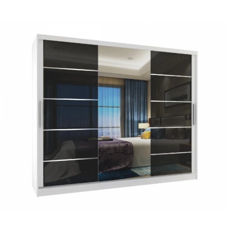 ArtBelin Šatníková skriňa PREMIUM MGB KLAL | 235 cm FARBA: Biela / čierny lesk