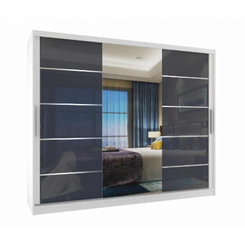 ArtBelin Šatníková skriňa PREMIUM MGB KLAL | 235 cm Farba: Biela / sivý lesk