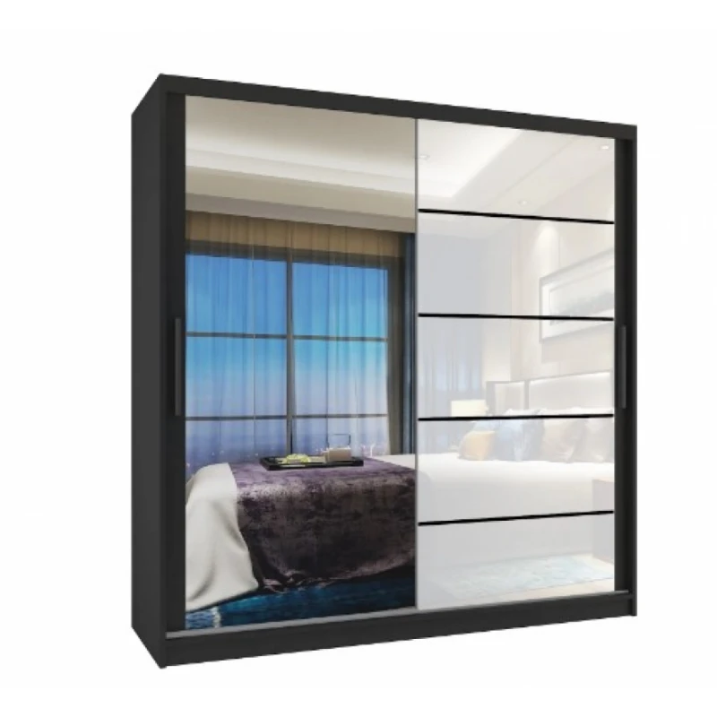 ArtBelin Šatníková skriňa PREMIUM MGB KLP | 158 cm Farba: čierna / biely lesk