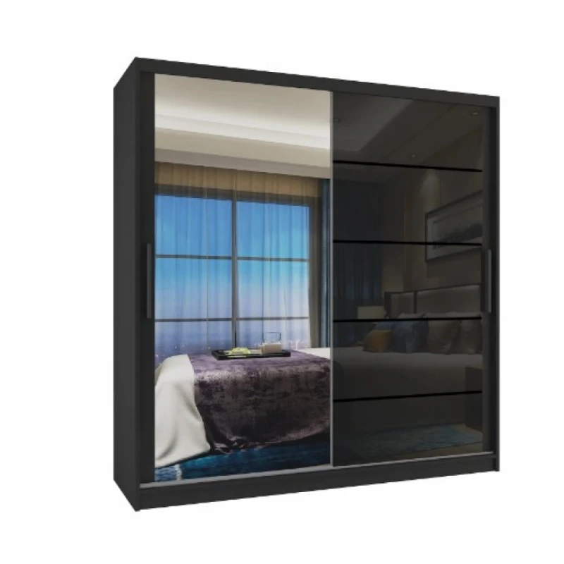 ArtBelin Šatníková skriňa PREMIUM MGB KLP | 158 cm FARBA: čierna / čierny lesk