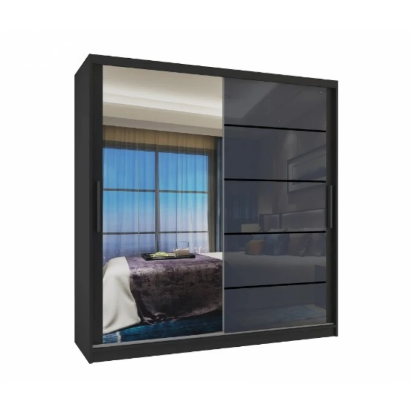 ArtBelin Šatníková skriňa PREMIUM MGB KLP | 158 cm FARBA: Čierna / sivý lesk