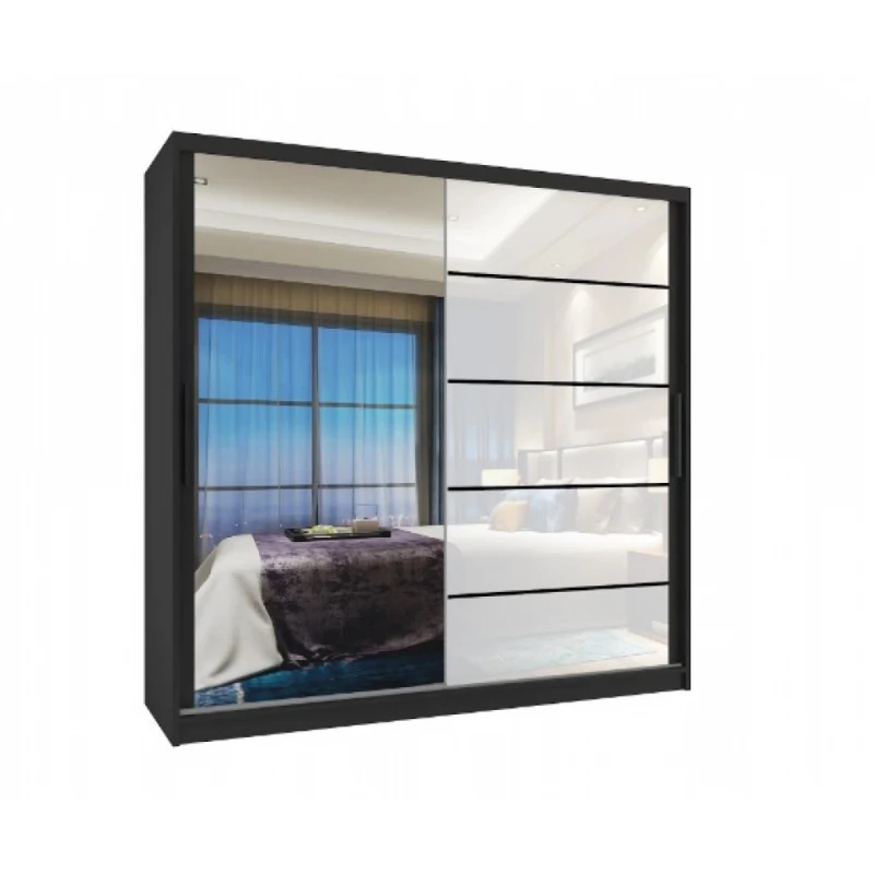 ArtBelin Šatníková skriňa PREMIUM MGB KLP | 200 cm Farba: čierna / biely lesk