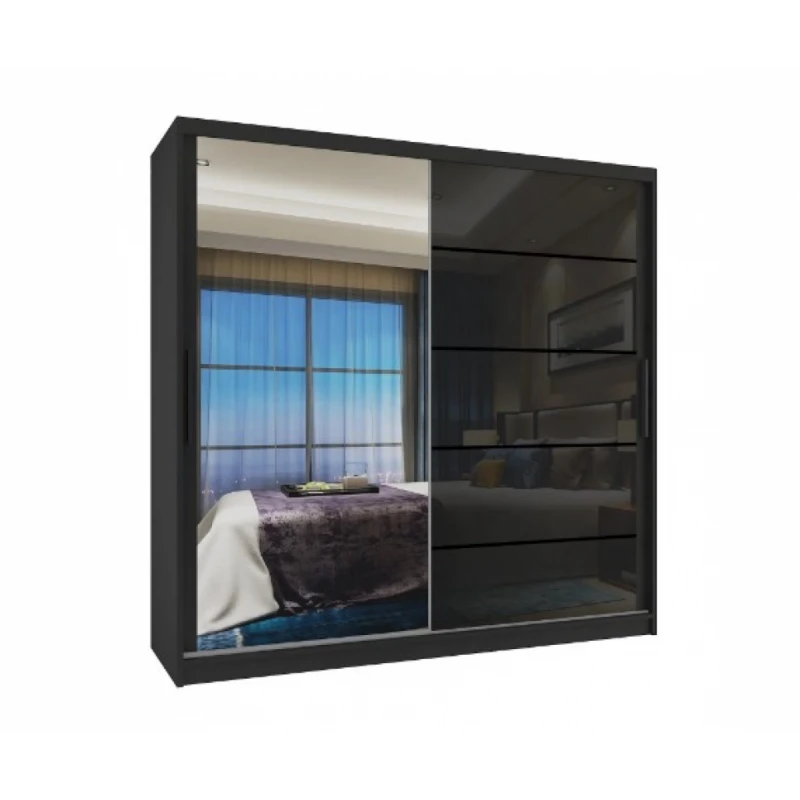 ArtBelin Šatníková skriňa PREMIUM MGB KLP | 200 cm FARBA: čierna / čierny lesk