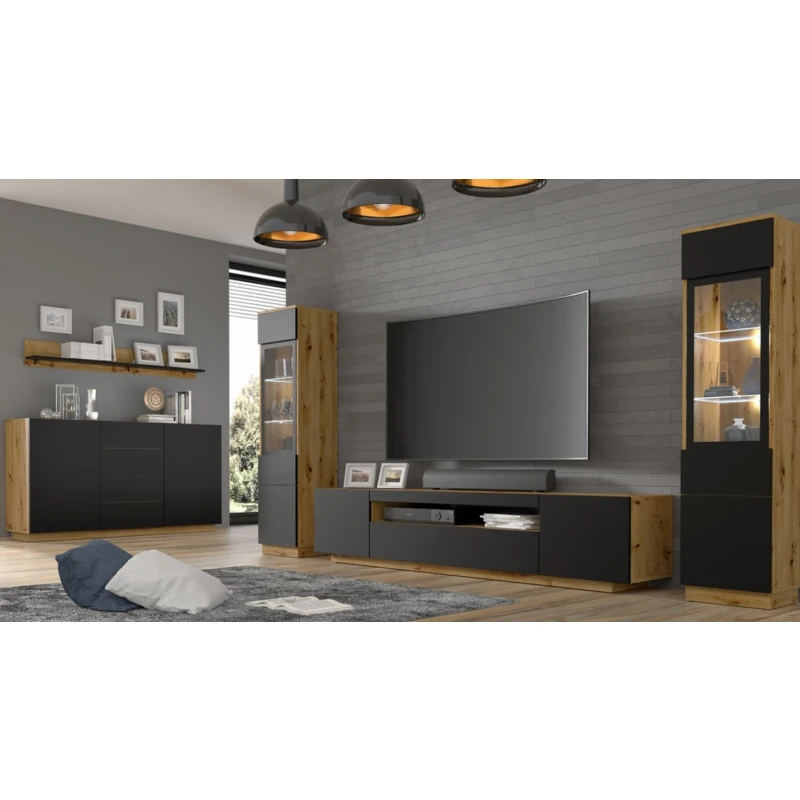 ArtBm Obývacia stena AURA | dub artisan/čierny mat