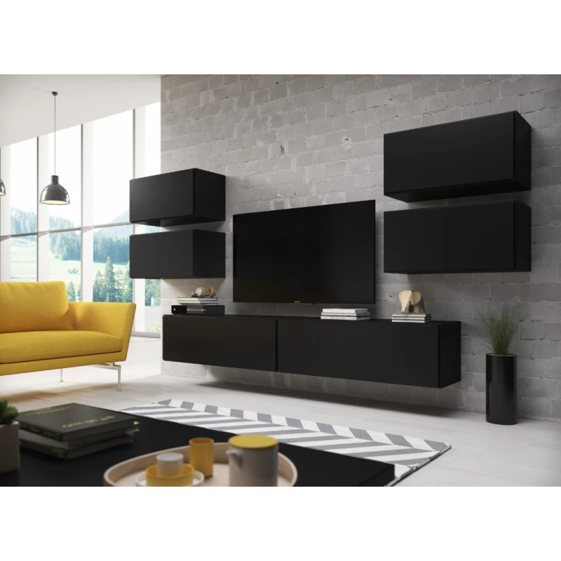 ArtCam Obývacia stena ROCO 2 roco: korpus čierny mat / okraj čierny mat / dvierka čierny mat