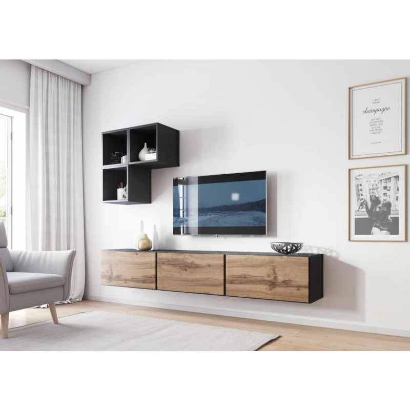 ArtCam Obývacia stena ROCO 6 roco: korpus antracyt mat / okraj antracyt mat / dvierka dub wotan mat