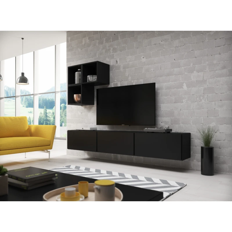ArtCam Obývacia stena ROCO 6 roco: korpus čierny mat / okraj čierny mat / dvierka čierny mat