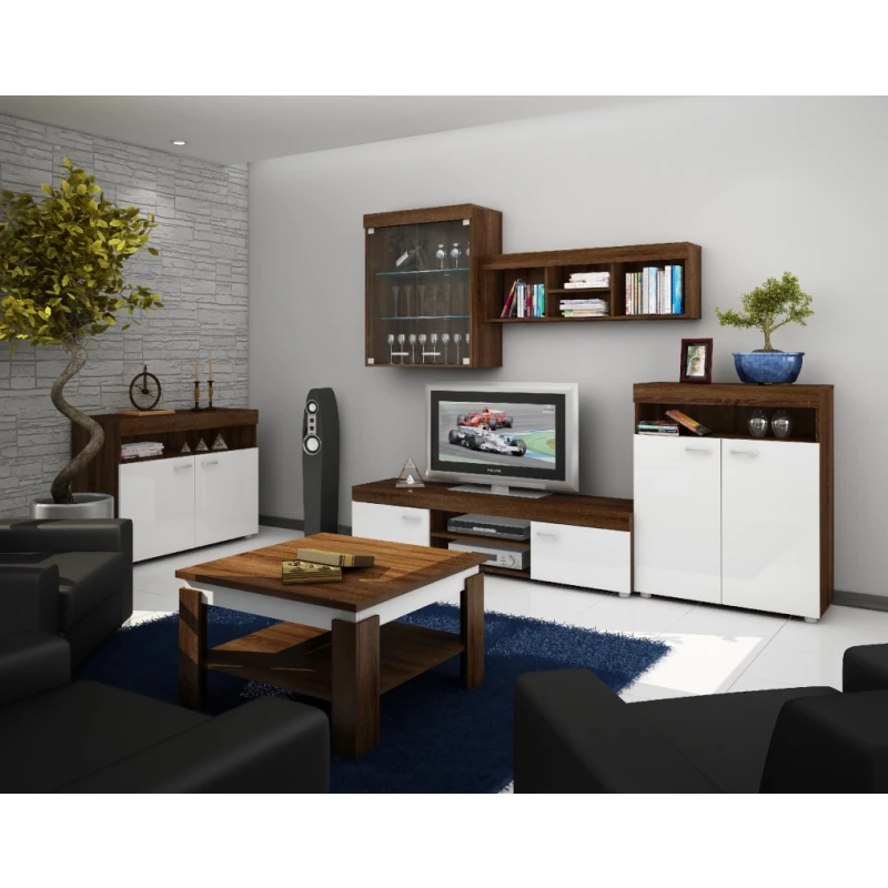 ArtCross Obývacia stena MAX Farba: dub sonoma tmavý / biely lesk