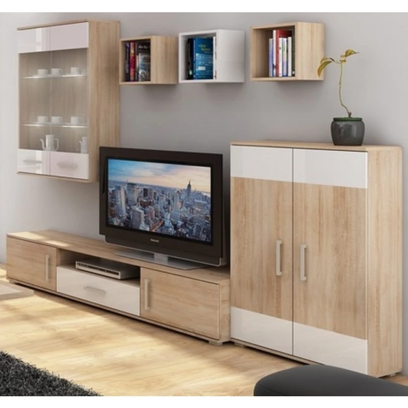 ArtCross Obývacia stena SOLAR Farba: Dub sonoma svetlá / biely lesk