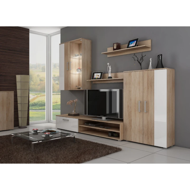 ArtCross Obývacia stena STELLA Farba: Dub sonoma svetlá / biely lesk