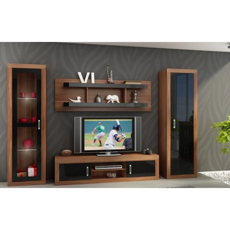 ArtCross Obývacia stena VERIN 4 Farba: Slivka Vallis / čierny lesk