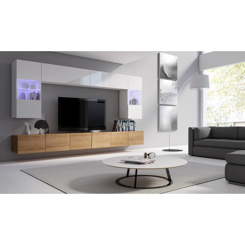 ArtGiB Obývacia stena CALABRINI I FARBA: Dub zlatý / biela-biely lesk