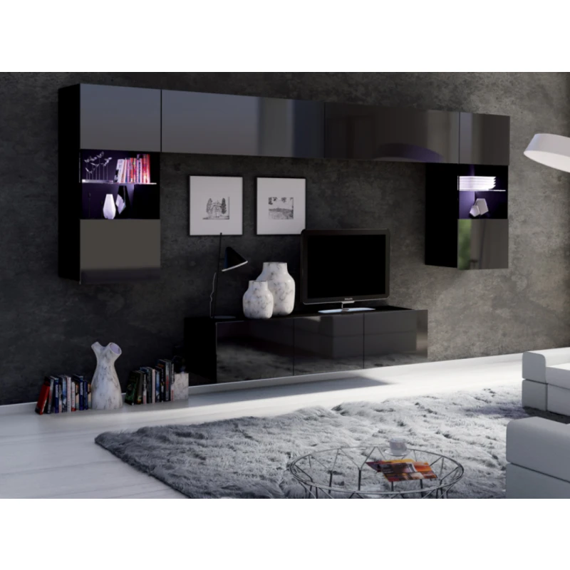 ArtGiB Obývacia stena CALABRINI II FARBA: čierna / čierny lesk