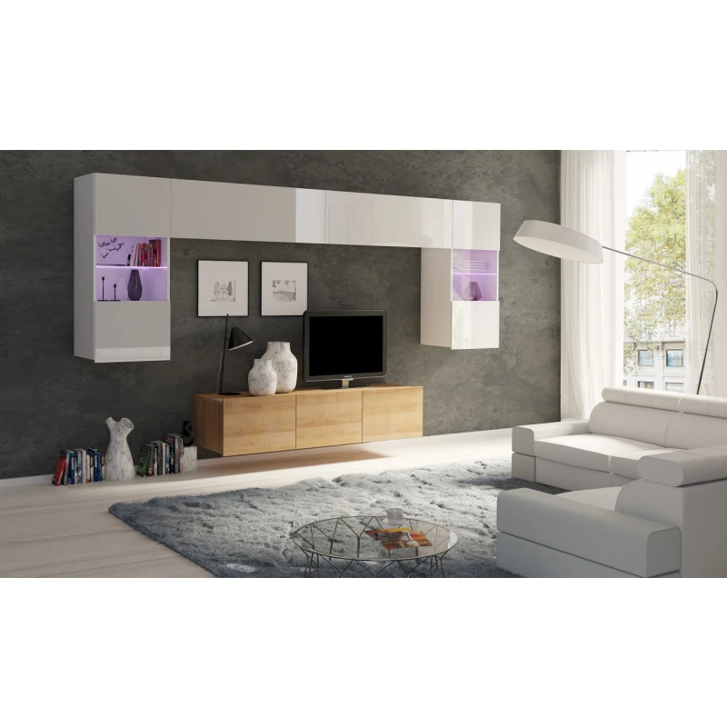 ArtGiB Obývacia stena CALABRINI II FARBA: Dub zlatý / biela-biely lesk