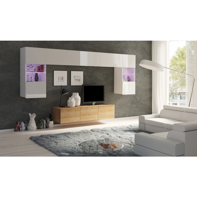 ArtGiB Obývacia stena CALABRINI II Farba: Dub zlatý / biela-biely lesk