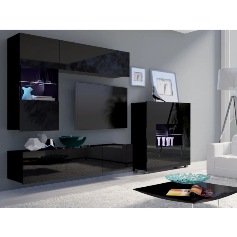 ArtGiB Obývacia stena CALABRINI III FARBA: čierna / čierny lesk